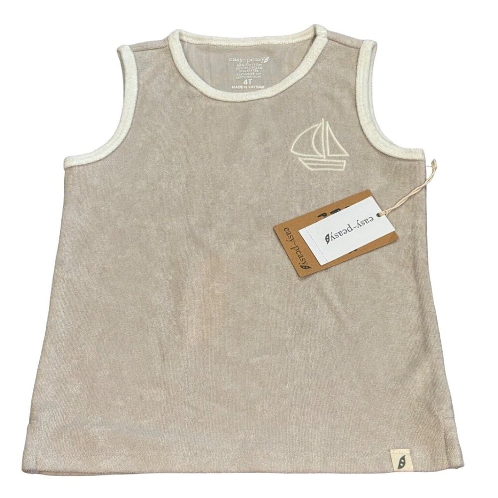 Easy-Peasy Recycled Polyester Kids Loop Terry Tank Top‎ Sailboat Design Size 4T